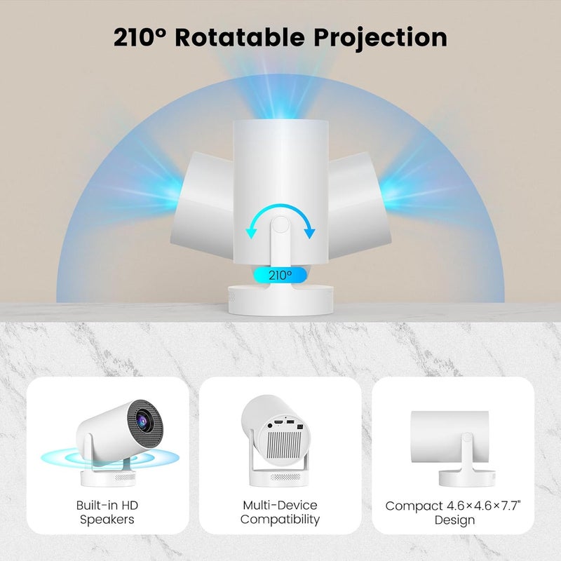 SKUOU مشروع محمول صغير [Electric Focus] مع دعم 4K، بلوتوث 5.4 WIFI6، مكبر صوت بقدرة 5 واط، 260 ANSI، أندرويد 11، دوران 210°، تصحيح تلقائي للزاوية، جهاز عرض فيديو HY300 PLUS - Image 3